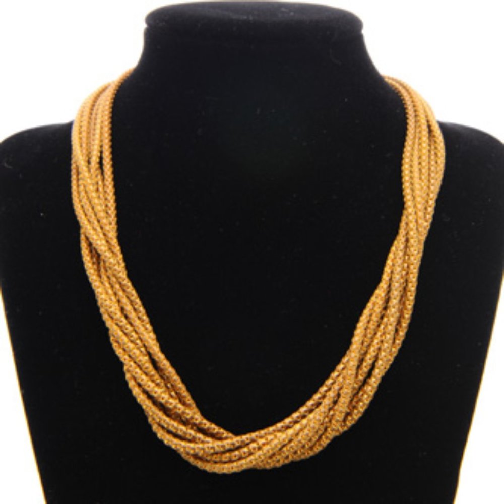 Seven-Strand Twisted Gold Plated Rope Necklace - VTG